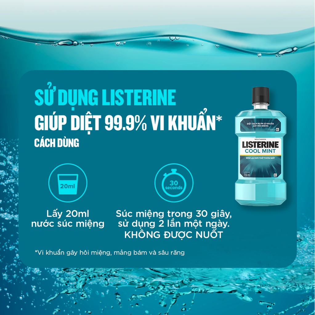 Chai nước súc miệng diệt khuẩn giữ hơi thở thơm mát Listerine Cool Mint 750ml/chai