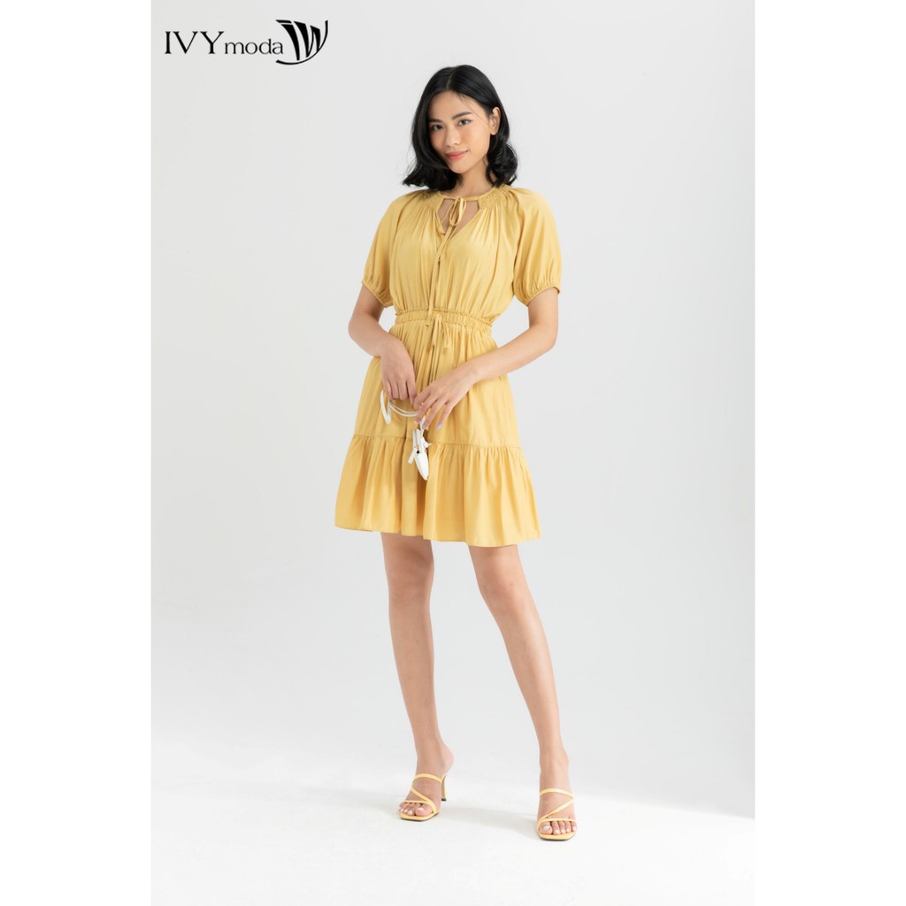 [Mã FAMALLT5 giảm 15% đơn 150k] Đầm xòe cổ thắt dây thiết kế IVY moda MS 48M6440