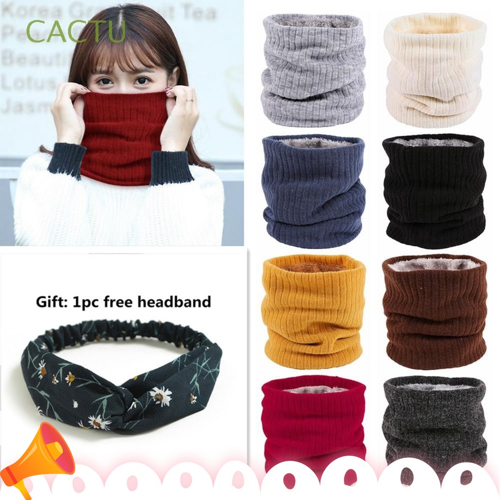 Khăn quàng cổ dày CACTU dệt kim hai lớp lót lông cừu