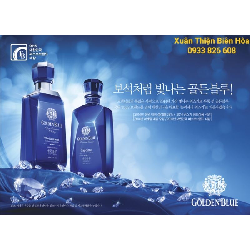 Vỏ Chai Rượu Golden Blue 450ml Xuất Sứ Hàn Quốc Xanh Dương Cực Đẹp.