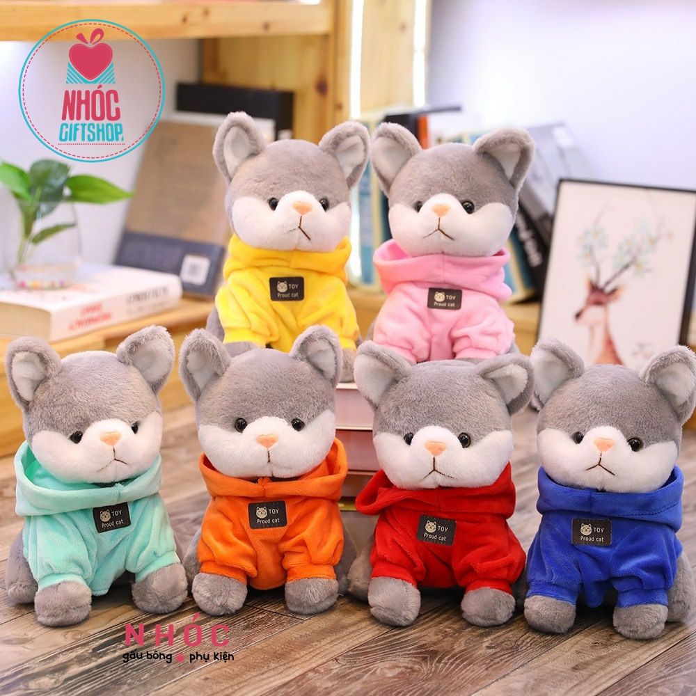 Gấu Bông Hoạt Hình Chó Husky Áo Hoodie Bông Mềm Hàng Cao Cấp Đồ Chơi Cho Bé An Toàn Dễ Thương Size Vừa Tay Nhiều Kiểu -N