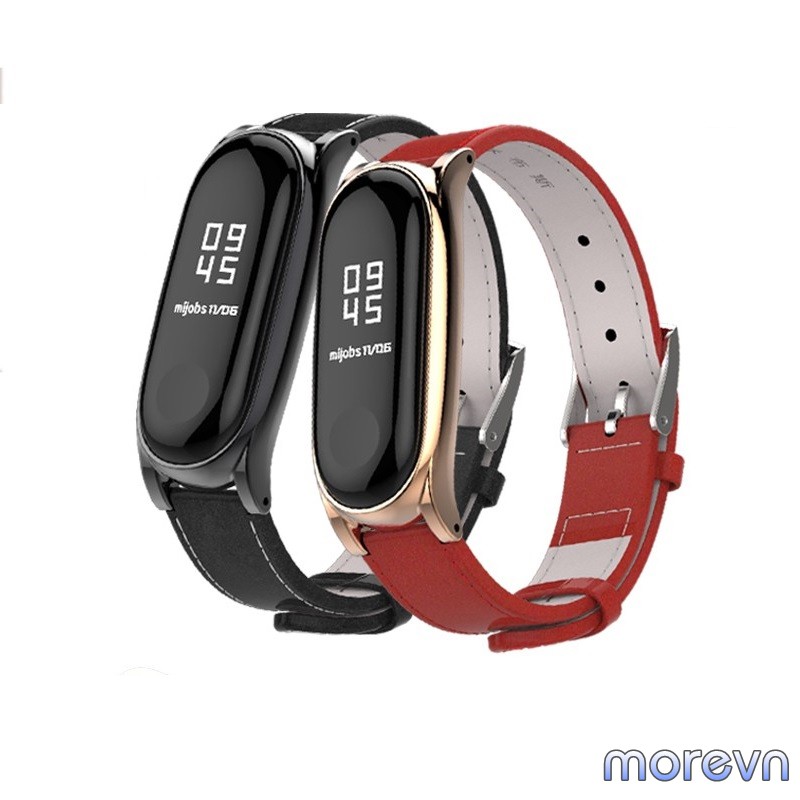 Dây đeo da bò viền cong PLUS Mi band 4, mi band 3 chính hãng Mijobs - dây đeo thay thế miband 4, miband 3 da bò PLUS