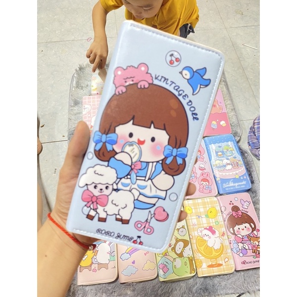 Ví nữ dài cầm tay đẹp dễ thương nhiều ngăn nhiều hình cô gái,hình thú