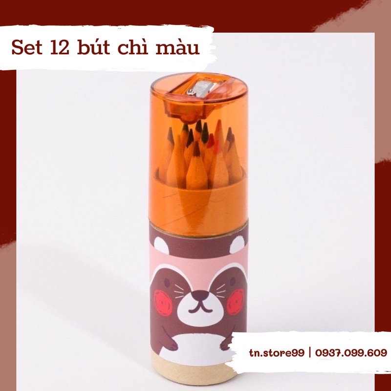 SET 12 BÚT CHÌ MÀI MINI KÈM GỌT BÚT CHÌ