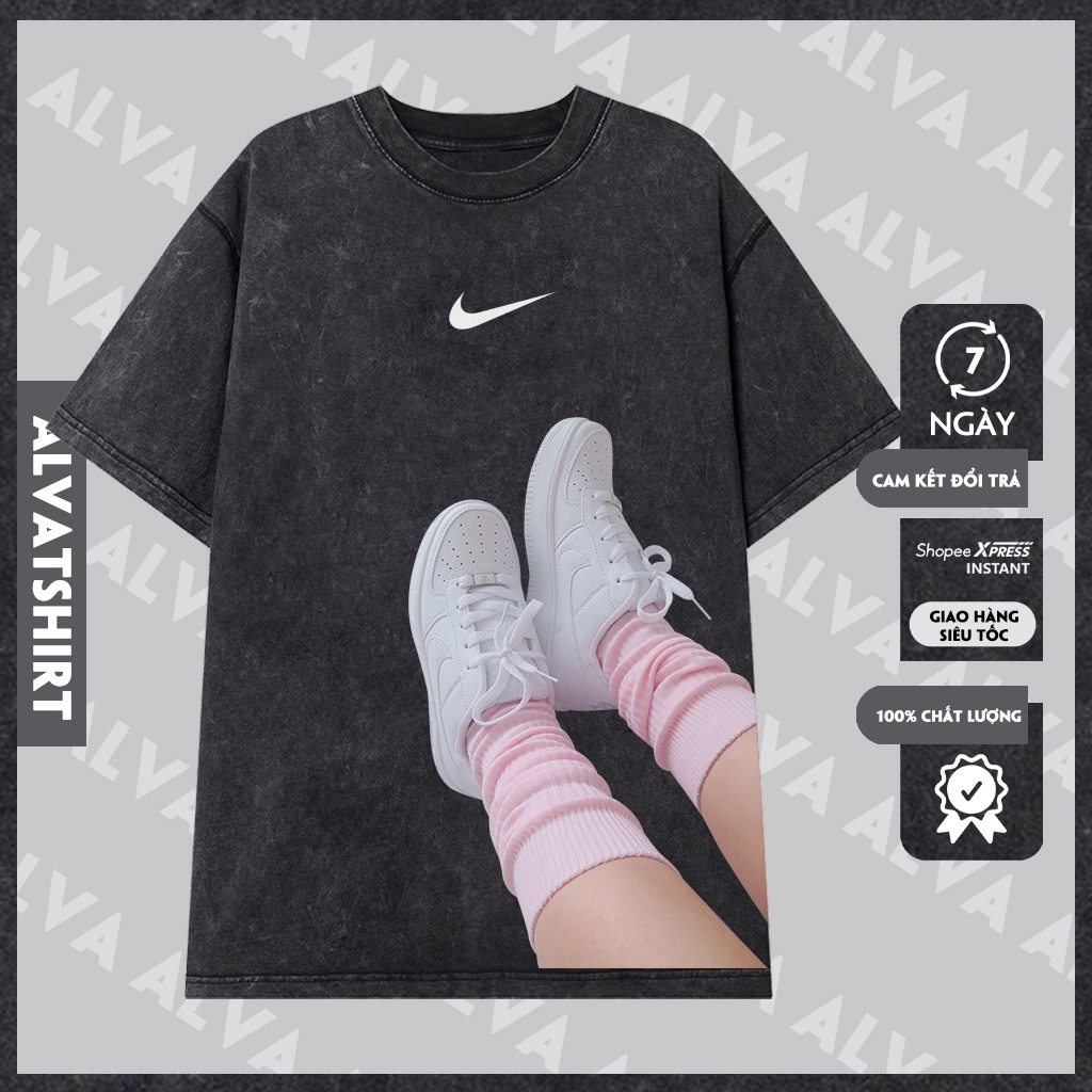 Áo Thun Oversize Nam Nữ Unisex Tay Lỡ Form Rộng Chất Liệu Cotton Mẫu Wash Custom 10 - ALVA Đen - Trắng