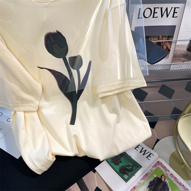 Áo Thun Cotton Tay Ngắn Dáng Rộng Phong Cách Hàn Quốc Cho Nữ