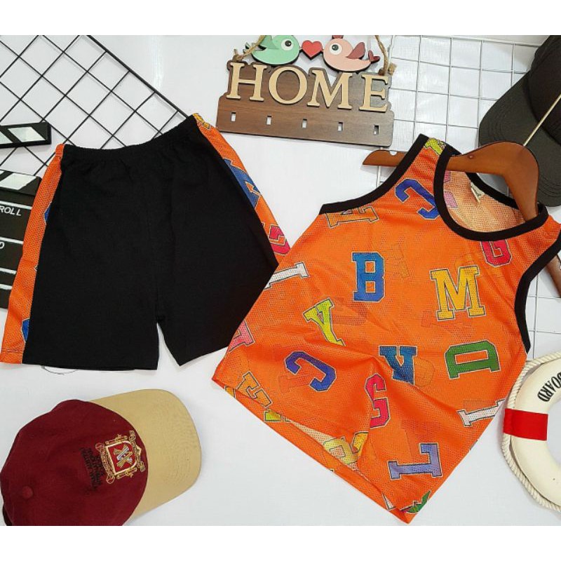 Bộ Sát Nách Bé Trai 22-32kg Xuất Áo Lưới Phối Quần Cotton 4 Chiều