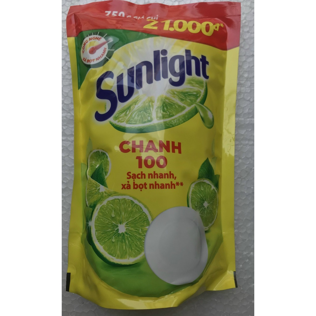 Nước rửa chén Sunlight Chanh 100 chiết xuất chanh tươi túi 725ml