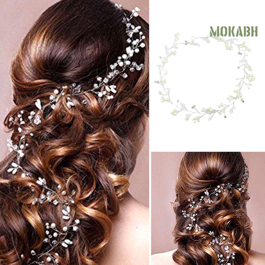 Băng Đô Cài Tóc Đính Đá Ngọc Trai Nhân Tạo Handmade Dành Cho Cô Dâu