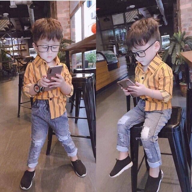 Áo sơ mi dài tay kẻ sọc cho bé