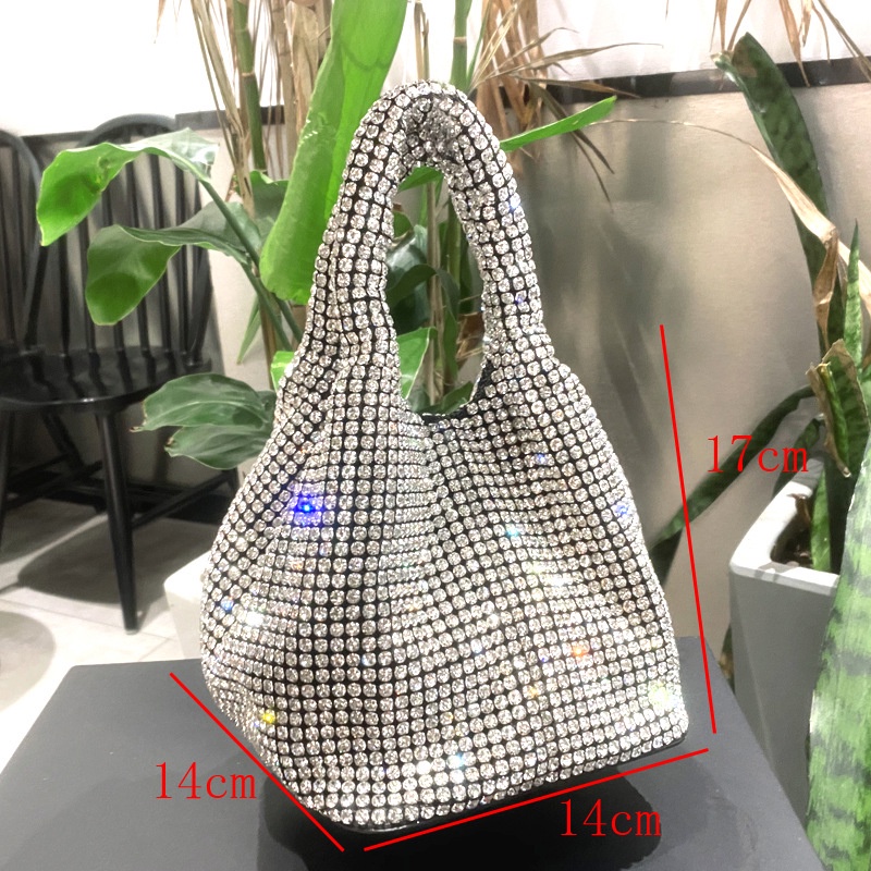 Túi Xách Bucket Đeo Vai Cỡ Nhỏ Đính Đá Phối Dây Xích Cá Tính