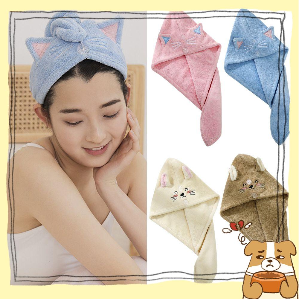 Khăn Trùm Đầu Thấm Hút Nước Nhanh Khô Họa Tiết Mèo Hoạt Hình Dễ Thương Nhiều Màu Sắc