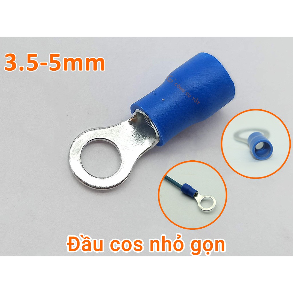Túi 100 đầu cos tròn RV 3.5-5 bọc nhựa xanh