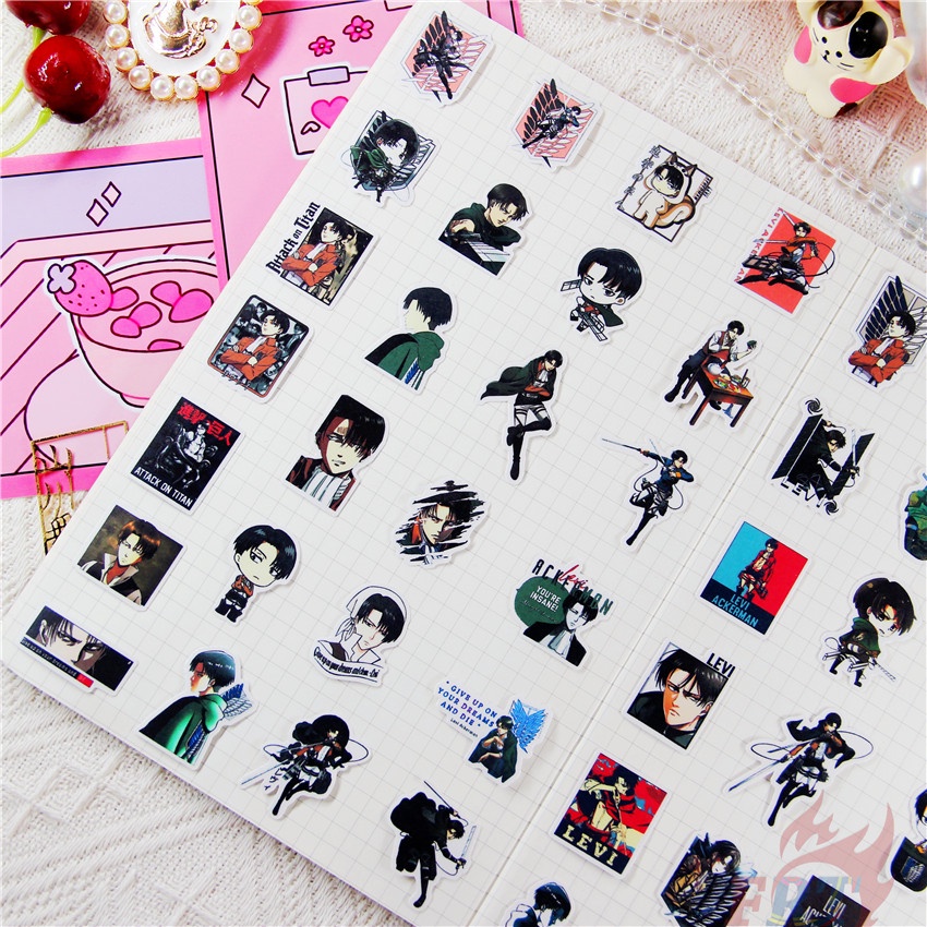 ★★★ Levi·Ackerman Q-2 Attack on Titan Mini Diary Manual Stickers ★★★ 50pcs/set DIY Fashion Album Decor Stickers（Size：2~3cm）