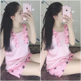 Bộ ngủ satin 2 dây đùi ms03