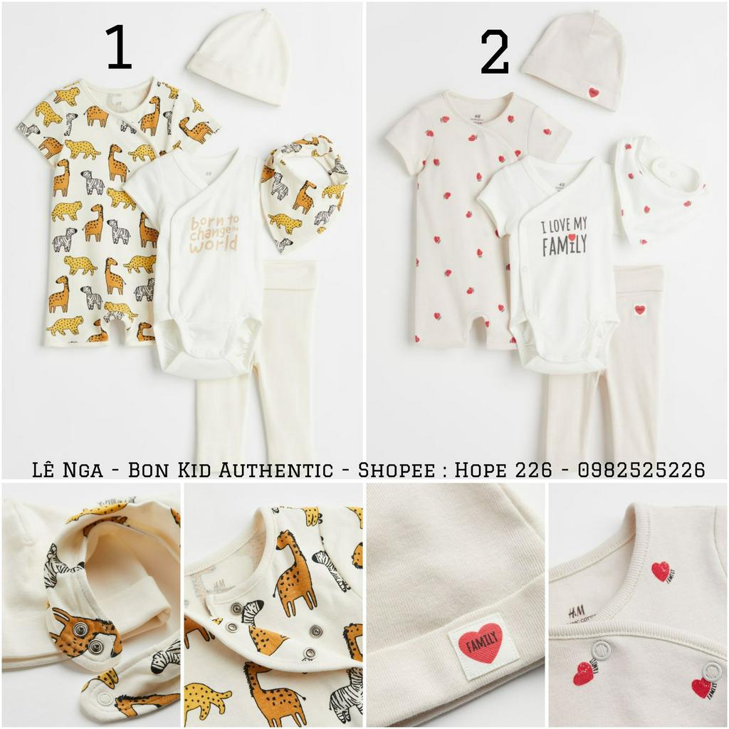 Set sơ sinh 5 chi tiết organic cotton HM UK sz từ 1-2m đến 6-9m