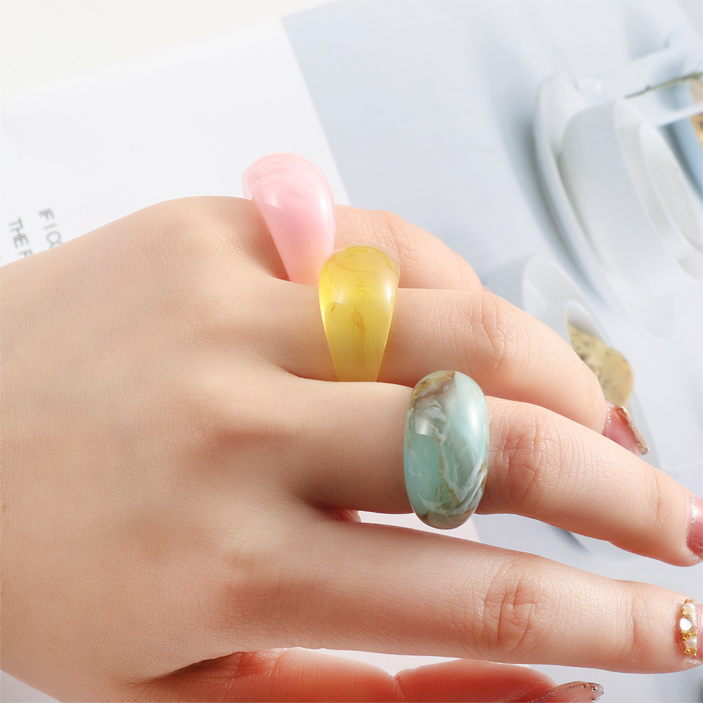 NEONY Resin Colorful Transparent Resin Ring Vintage Jewelry Wide Thick Stackable Joint Ring Gift Dome Acrylic Transparent Retro Knuckle Finger