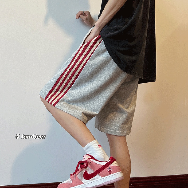 Quần Short Dáng Suông Rộng Viền Sọc Bên Hông Lưng Thun Co Giãn Thoải Mái Có size Lớn M-2XL Dành Cho Nam Giới