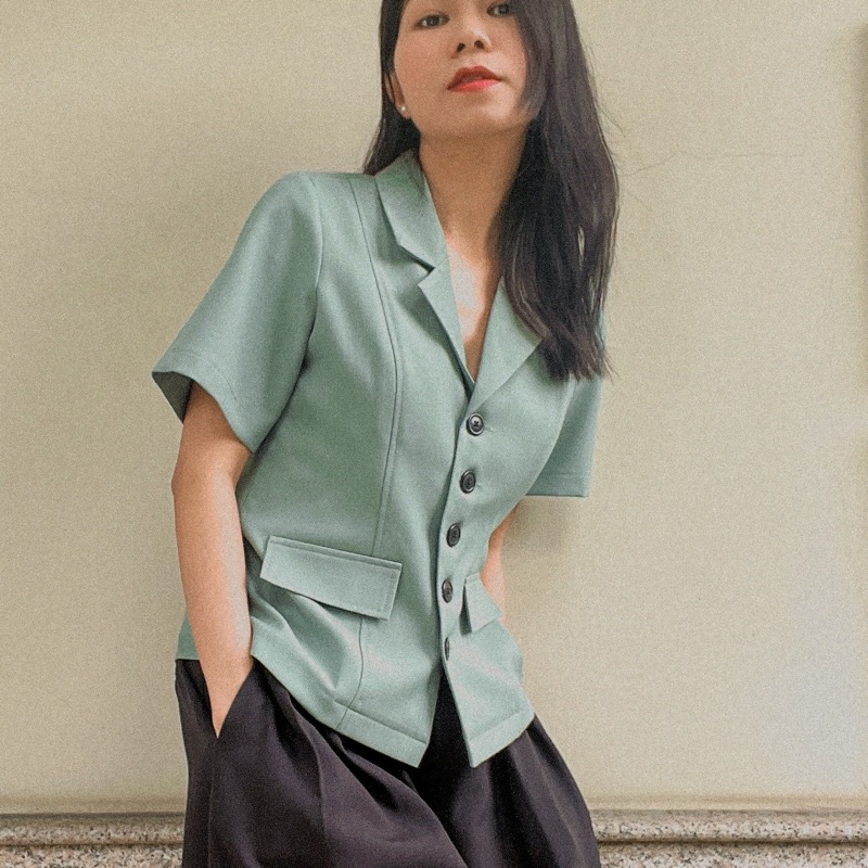 Áo blazer tay ngắn xanh mint đậm Kathryn.thecitilook | BigBuy360 - bigbuy360.vn