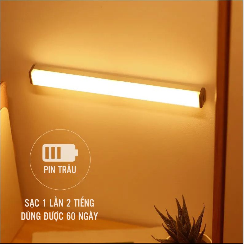 Đèn Cảm Ứng Thông Minh Dán Tường Cao Cấp - Đèn LED Ngủ Sáng Vàng Sạc Pin USB 30cm