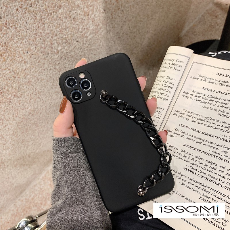 Ốp Điện Thoại Màu Đen Phối Dây Xích Cá Tính Cho Iphone7 12 11pro Max Apple X Xs Xr Mini | BigBuy360 - bigbuy360.vn