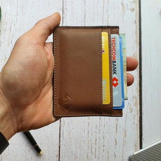 [Da thật] Ví Card holder da bò thật - Nâu đất CH105