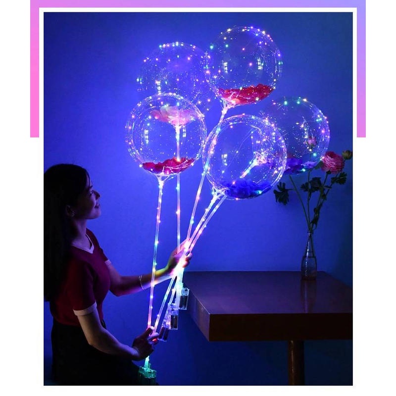Bong Bóng Latex Bobo 20 Inch Có Đèn LED Phát Sáng Trong Suốt