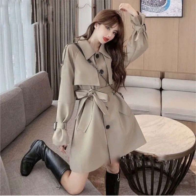 Áo khoác nữ - áo măng tô dáng ngắn cổ bẻ kèm đai eo AK416 - hathushop | BigBuy360 - bigbuy360.vn