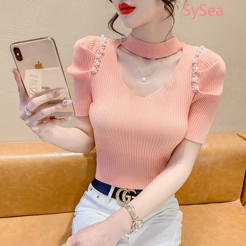 Áo Dệt Kim Cổ Chữ V Quyến Rũ Thời Trang Mùa Hè Cho Nữ