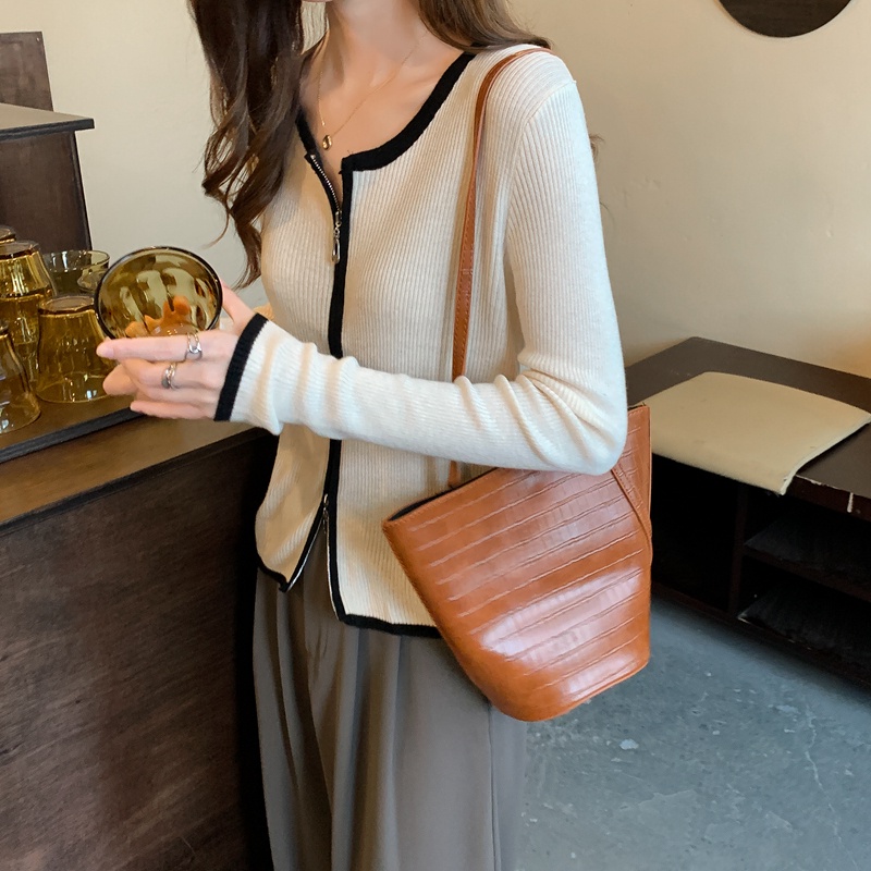 Áo khoác len cardigan có khóa kéo chống nắng thời trang thu đông phong cách Hàn Quốc