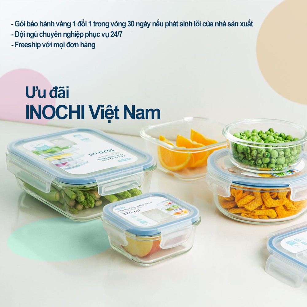 Hộp Thuỷ Tinh Đựng Thực Phẩm Nikko INOCHI GIúp đựng Thức ăn Trong Ngăn Đá Tủ Lạnh, Bảo Quản Thực Phẩm Tươi TTCN