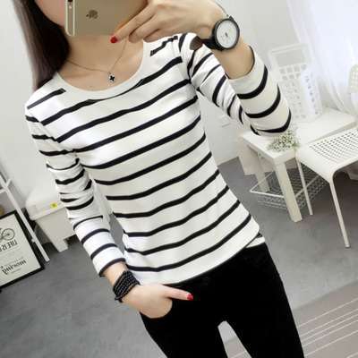 Áo Thun Dài Tay Họa Tiết Kẻ Sọc Trắng Đen Thời Trang Mùa Thu 2022Y 274Y