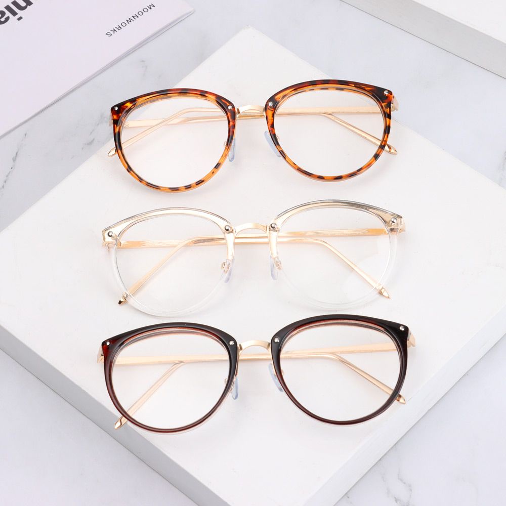 Mắt Kính Gọng Tròn Bằng Kim Loại Siêu Nhẹ Nhiều Màu Sắc Họa Tiết Da Báo Thời Trang Cho Nữ