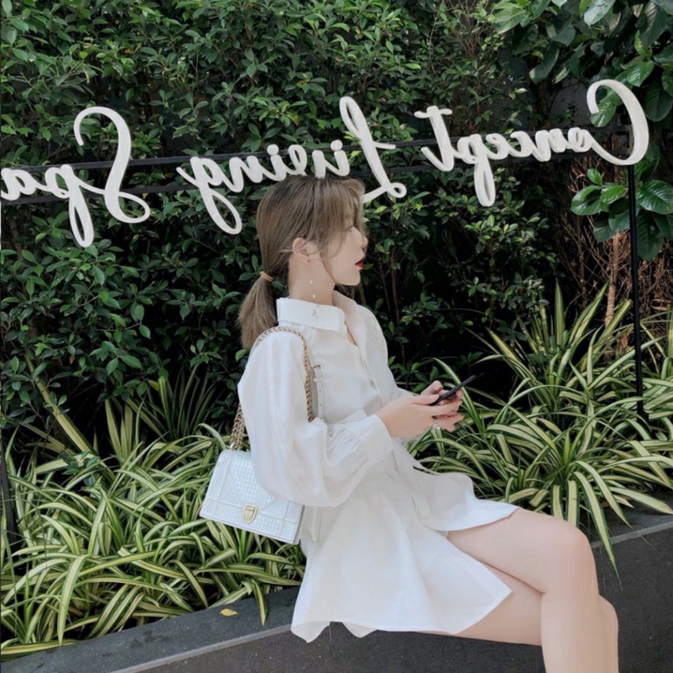 set đồ nữ sang chảnh, bộ đồ nữ áo sơ mi dài dây eo kèm quần 2 màu basic nội y xanh chất đẹp giá tốt