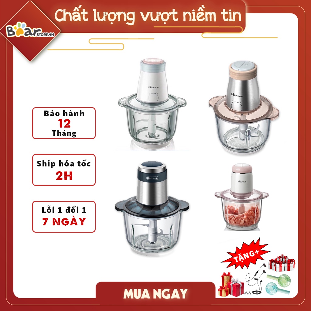 Máy Xay Thịt Bear, Xay Tỏi Ớt sinh tố đa năng BẢO HÀNH CHÍNH HÃNG bát thủy tinh, lưỡi dao inox