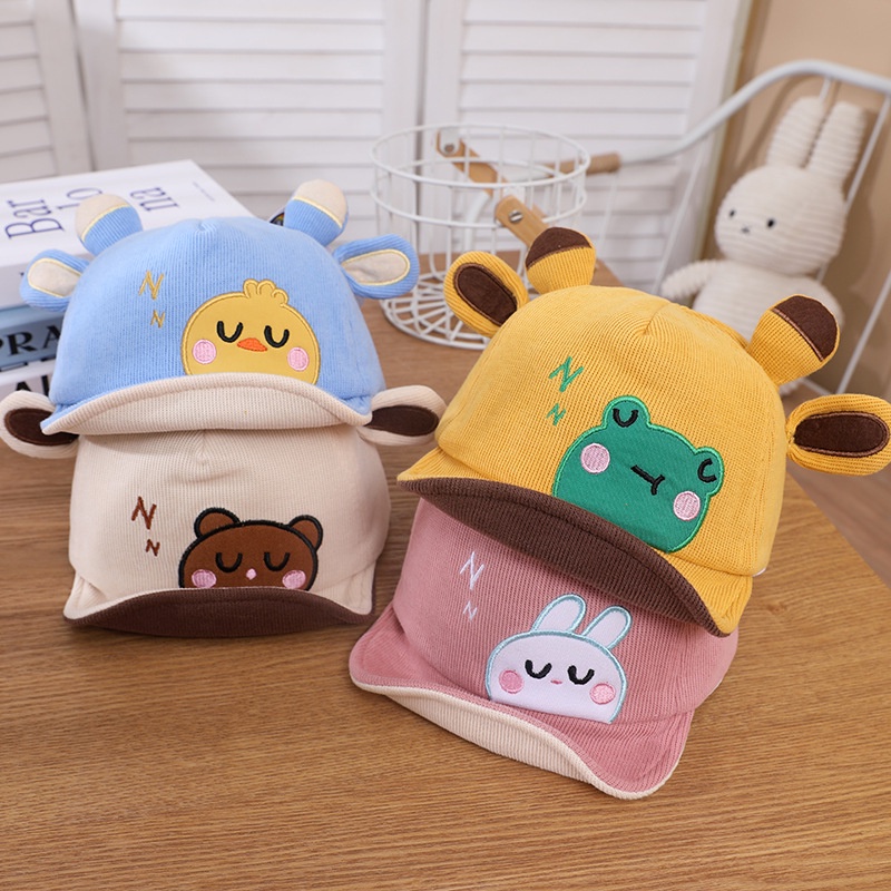 Mũ lưỡi trai cotton dày dặn mềm mại in họa tiết động vật hoạt hình cho bé