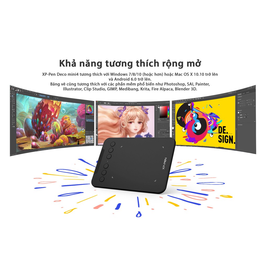 Bảng Vẽ Điện Tử XP-PEN Deco Mini4 Android 8192 Mức Lực Nhấn