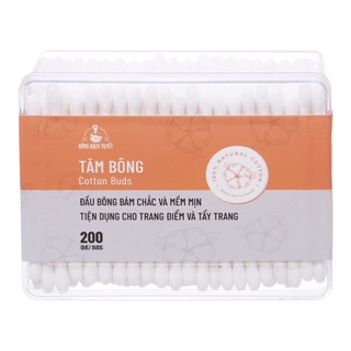 Tăm Bông Meriday hộp chữ nhật - Bông Bạch Tuyết (200 que/hộp)