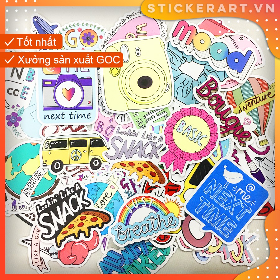 [VSC0 #1] 50 Sticker chống nước/dán xe laptop mũ bảo hiểm vali...