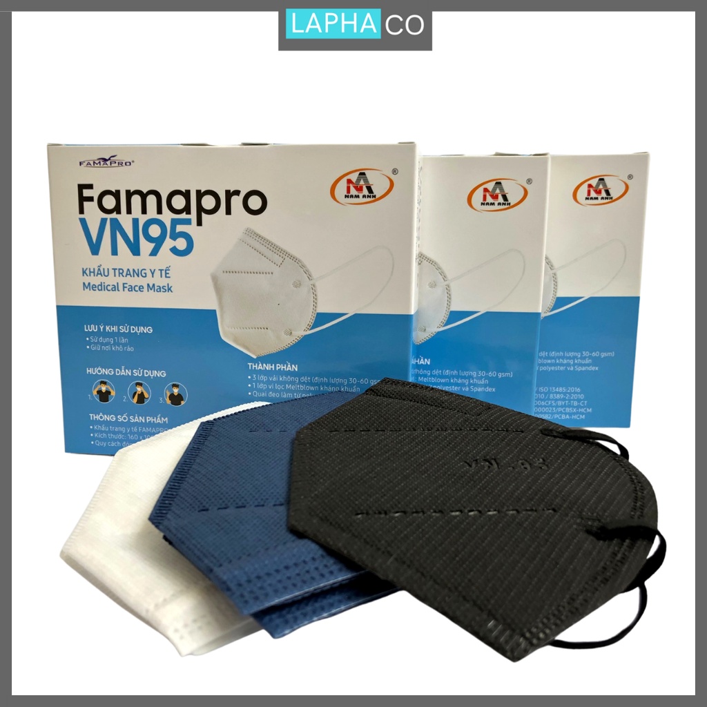 [VN95 (N95)- THÙNG 50 HỘP] Khẩu trang y tế kháng khuẩn cao cấp 4 lớp Famapro VN95 10 cái/hộp