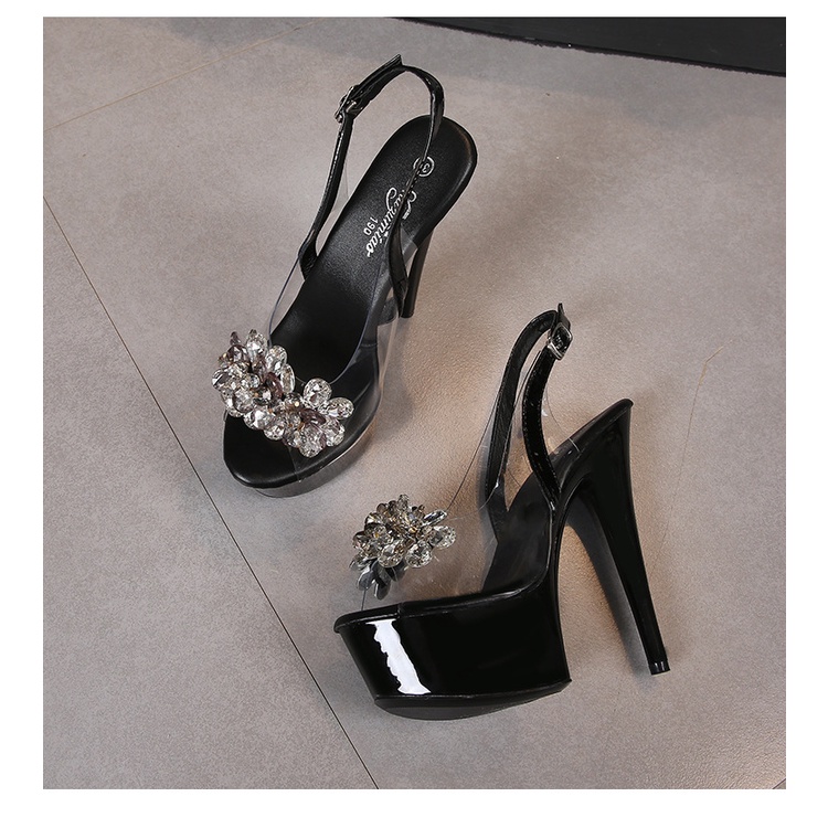 Giày Cao Gót 13CM Hở Mũi Chân Quai Trong Suốt Đính Đá Pha Lê Sang Trọng Size 34-43