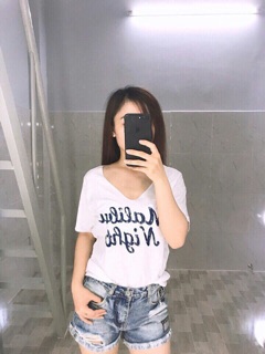 ÁO THUN GIẤY CỔ TIM IN CHỮ