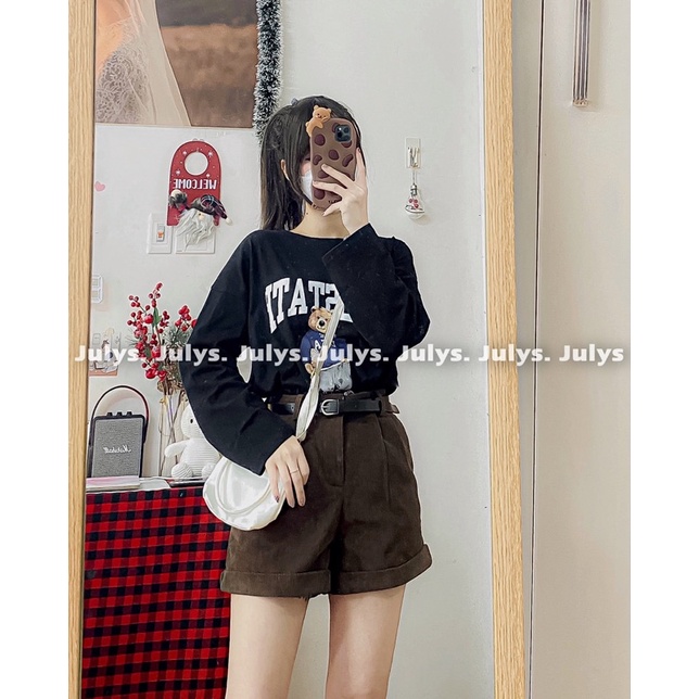 Quần short nhung form nhỏ kèm đai (ảnh thật shop chụp kèm video)