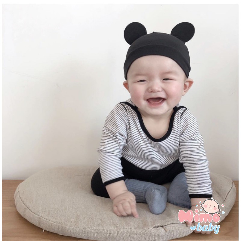 Mũ sơ sinh trùm đầu tai mickey Style hàn quốc cho bé (0-6m) Mimo Baby MD30