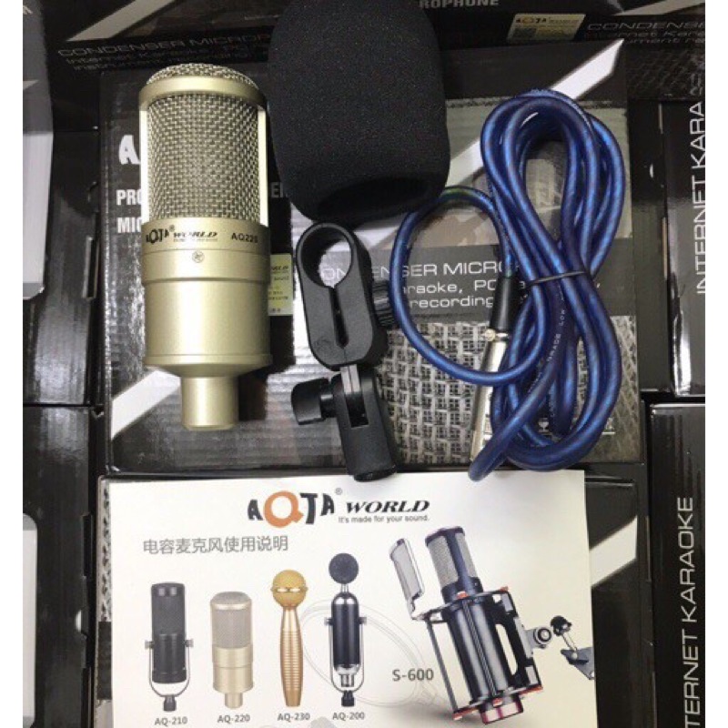 BỘ MIC HÁT THU ÂM KARAOKE AQTA AQ220-SOUND CARD XOX K10 2020 tặng tai nhét bh 6 tháng