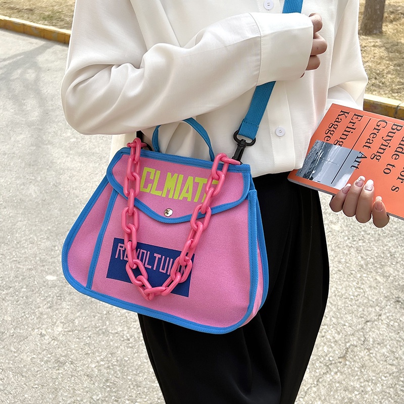 Túi Đeo Vai Bằng Vải canvas Màu Sắc Tương Phản Phong Cách Hàn Quốc Dành Cho Nữ