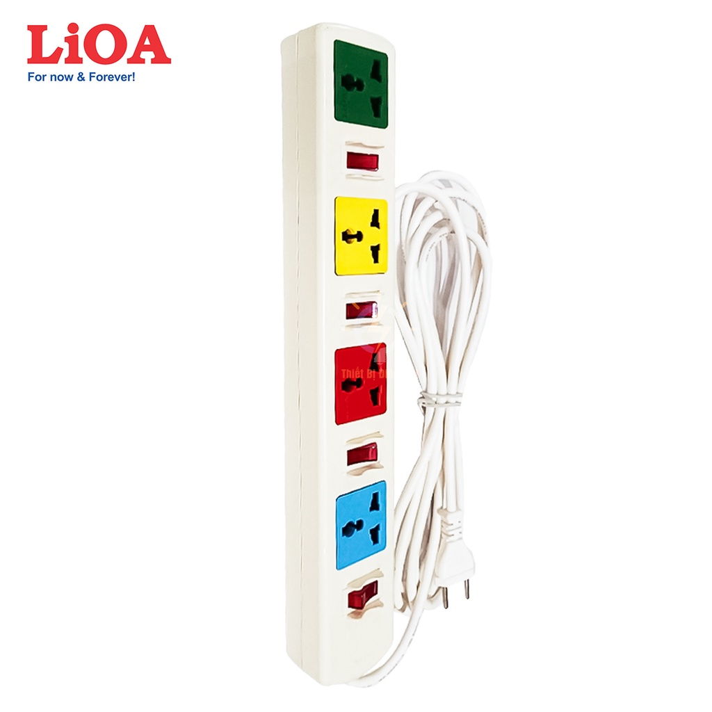 Ổ cắm điện đa năng LIOA, 2200W, 4 ổ cắm, 4 công tắc, dây dài 3M, 5M, 4DOF32WN - 4DOF52WN - Thiết Bị Điện T&amp;H