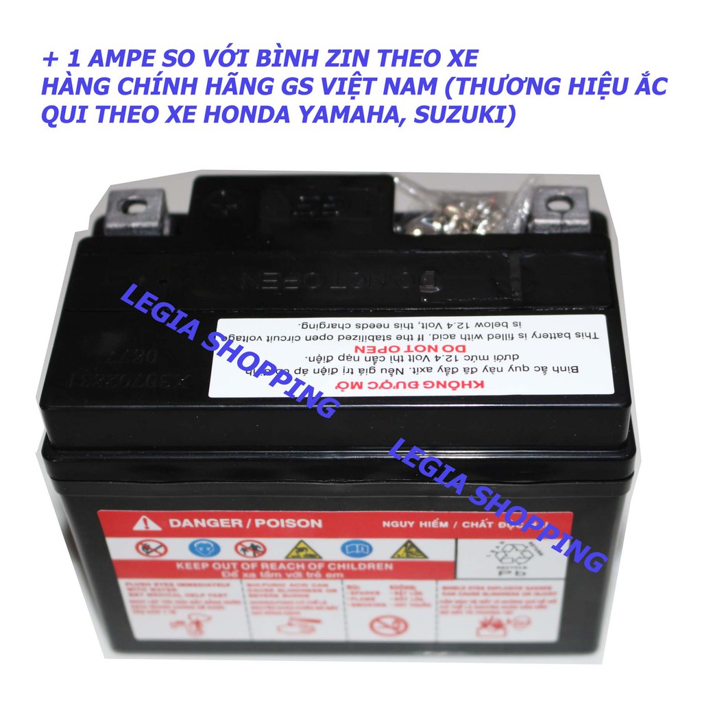 BÌNH ẮC QUI XE MÁY GS GTZ5S-H  LOẠI 12V 4AH - GẮN AIR BLADE 110, WAVE RS