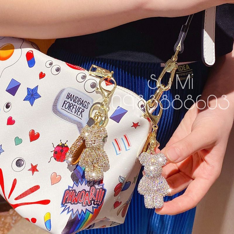 Móc khóa cao cấp gấu Bearbrick đính đá lấp lánh đẳng cấp sang trọng -  trang trí túi xách.