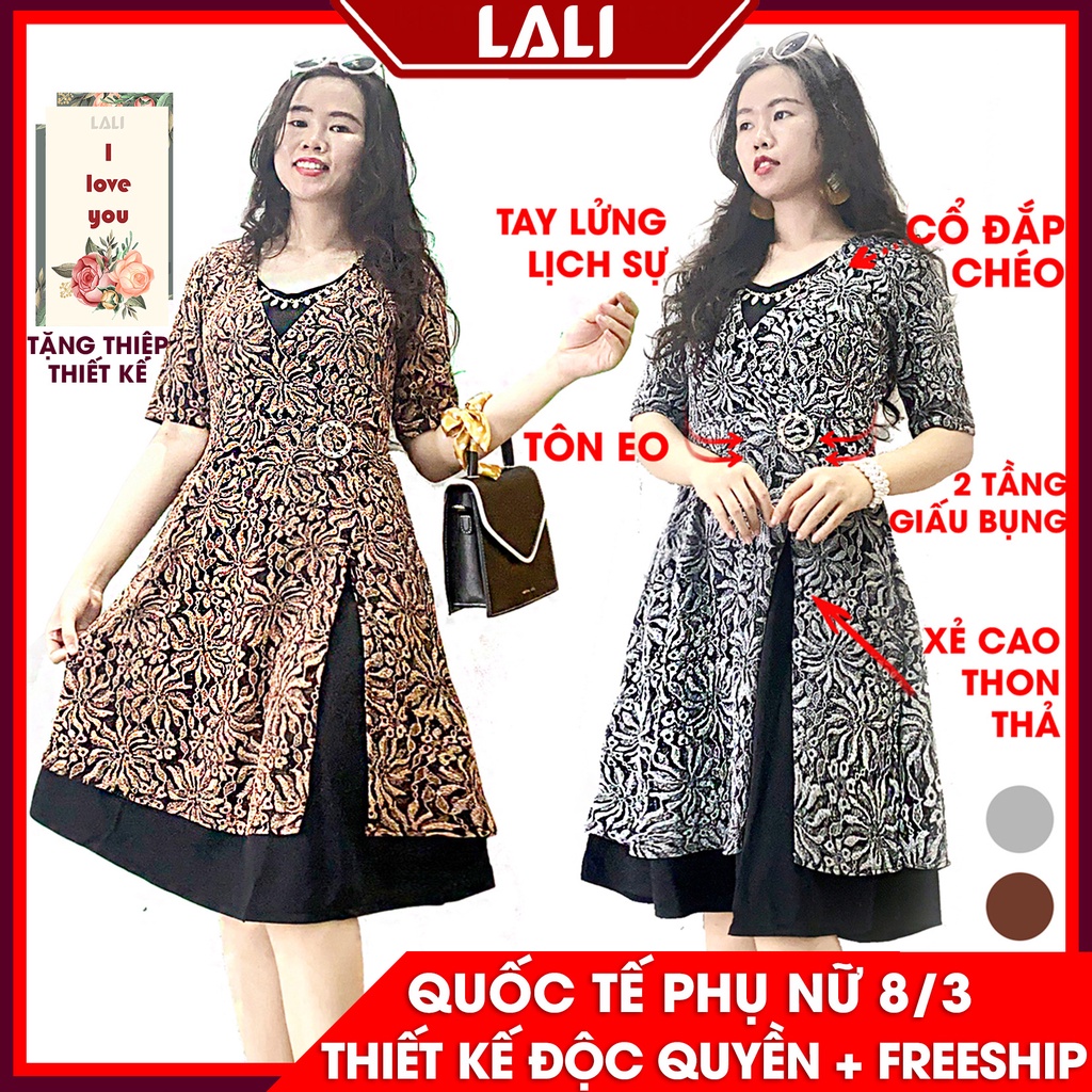 Đầm trung niên tay lửng thun co dãn, váy trung niên dáng xòe MS85